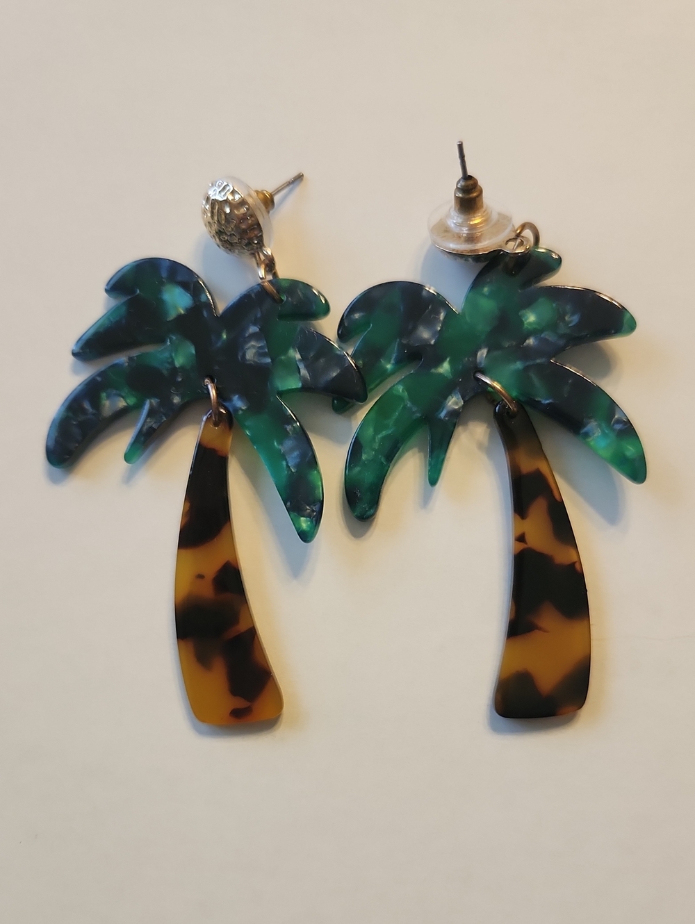 Green, Gold, & Tortoise shell Palm Tree Drop Earrings